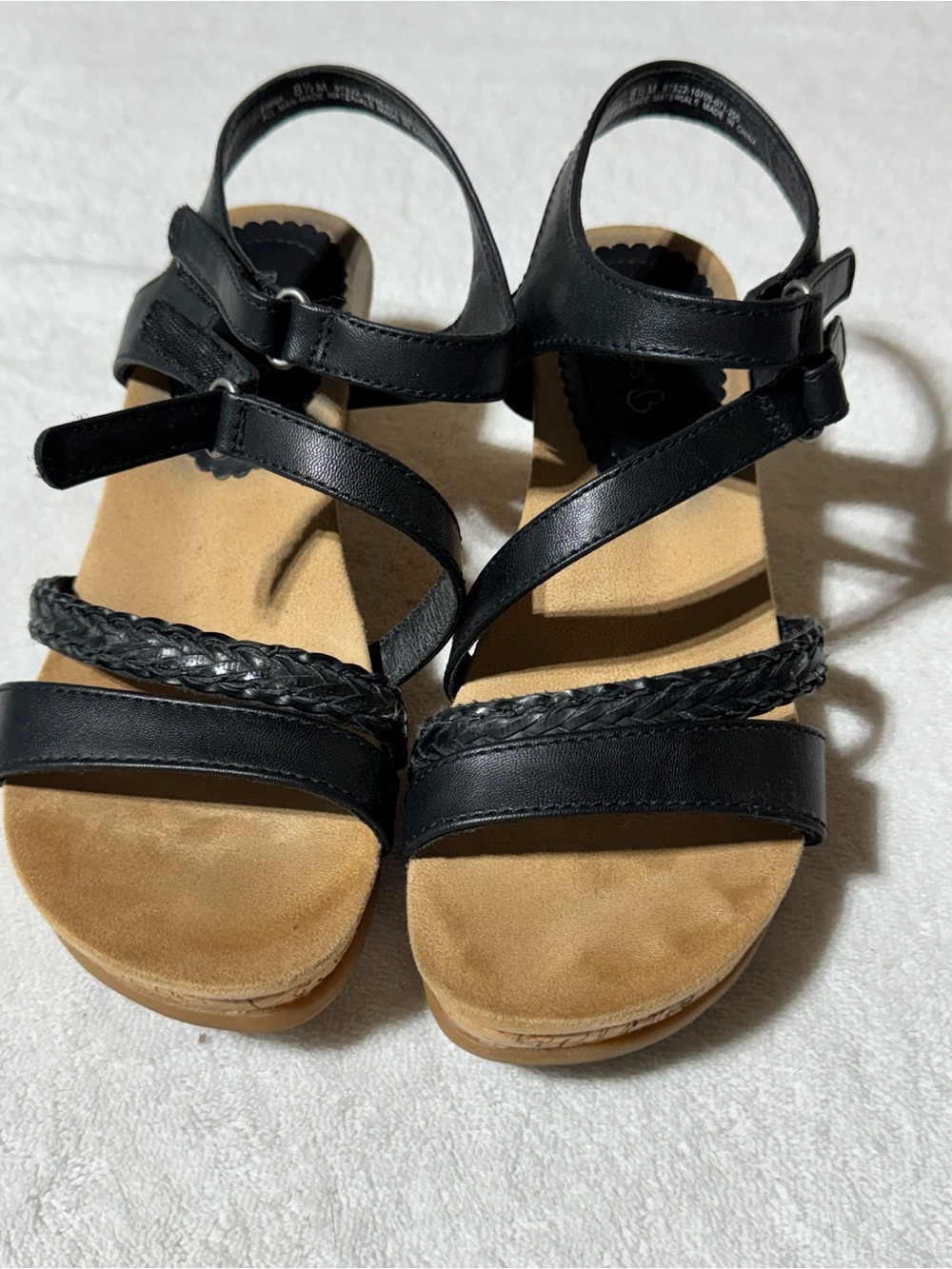 BareTraps Black Strappy Wedge Sandals with Braided Accent